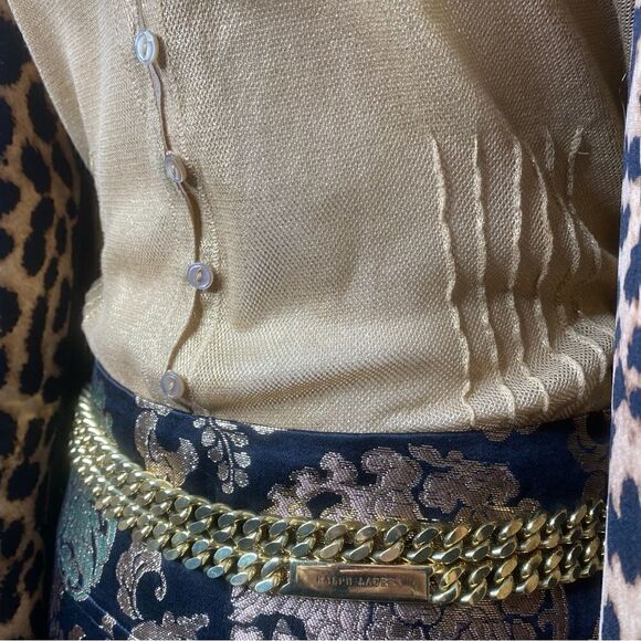 Ralph Lauren Collection * Y2K Brass Cuban Chain Link Double Wrap ID Plaque Belt - Picture 2 of 15